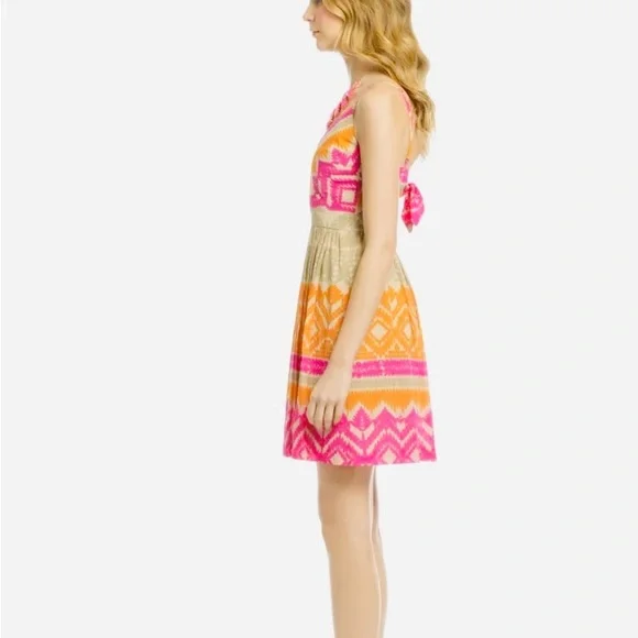 Trina Turk Silk Dress Anargosa Desert Mini Pink and Orange Patterned Size 8 - Picture 15 of 15